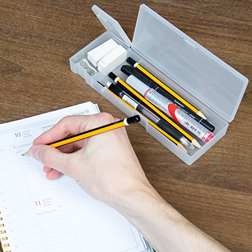 Creative Officeworks Plastic Pencil Cases, Frosty Transparent Finish, Two Compartments With Separate Lids - Best For School And Work (White, 2Pack)