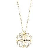 Full Gift Box Set 925 Sterling Silver 18K Yellow Gold To My Girlfriend Necklace, Cute Things As Four Leaf Clover Pendant Necklace for Soulmate, Crystal Heart Necklaces Rose Box for Girlfriend