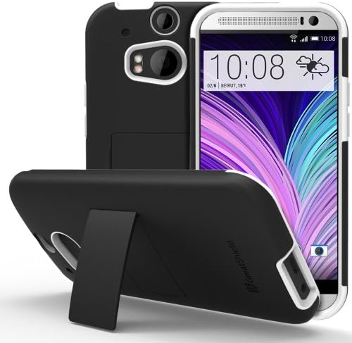 HTC One M8 Stand Case, GreatShield Legacy Series Ultra Slim Fit Hybrid Snap On Case Back Cover with Kickstand for HTC One M8 (2014) -Black & White