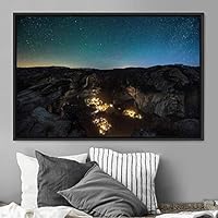 Framed Canvas Wall Art Starry Sky Aerial Astronomy & Space Dramatic Global Green Photography Realism Stars - 16x24 inches