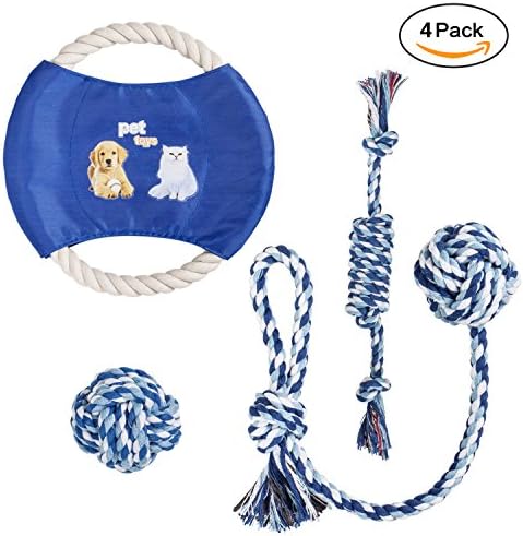 DODODO PET SUPPLIES Dog Rope Toys Set Dog Toys - Chew Toys - 100% Natural Cotton Rope - Dog Balls - Dog Ropes - Tug of War Ball - Small to Medium Dogs (Colors May Vary) (4PCS)