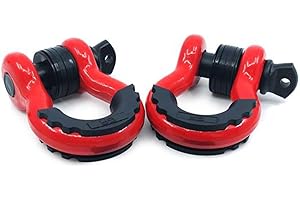 GA GearAmerica Heavy Duty D-Ring Shackles 58,000 lbs Capacity - Tow Shackle, 7/8" Pin & Washers - Securely Connect Tow Strap or Winch Rope for Off Road Recovery (Red, 2 Pack) - D Ring