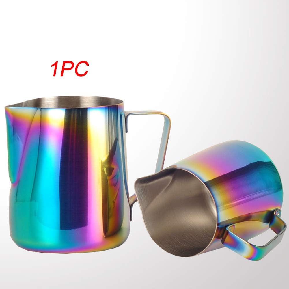 Milk Pitcher, Colorful Stainless Steel Frothing Cup Milk Jug, 350ml / 600ml Pitcher Pull Flower for Espresso Machines Coffee Latte Art Baristas(350ml)