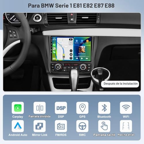 8 Core 2G+64G CAMECHO Android 13 for BMW 1 Series E81 E82 E87 E88 with Navi Carplay Android Auto, 9 Inch Double DIN Display Car Radio with Bluetooth5.0 FM/RDS 32EQ DSP SWC