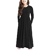 storeofbaby Girls Casual Maxi Floral Dress Long Sleeve Holiday Dresses with Pockets