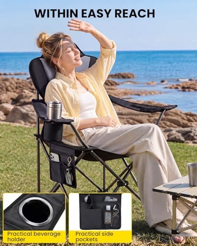 Silla de Camping Plegable, Sillas de Pesca, hasta 150 kg, XL