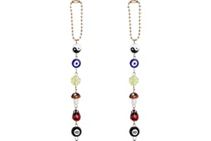 2pcs Evil Eye Car Charm, Good Luck Car Charm with Yin and Yang Beads Evil Eye Four Leaf Clover Mushroom Ladybug 8 Balls Rear 