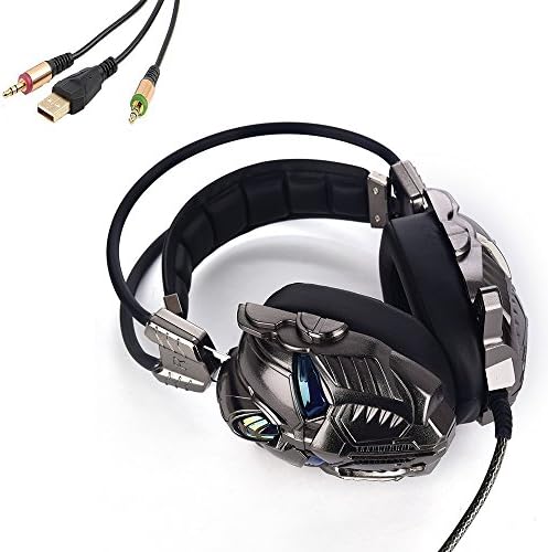 KingBig PC Gaming Headset,Stereo Over-ear Headphones Wired LED Light Earphone with Mic Vibration Control