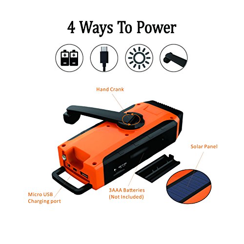 RunningSnail AM/FM NOAA Weather Emergency Solar Digital Crank Radio with 3W LED Flashlight, SOS Alarm & 2000MAh Power Bank(Orange) …