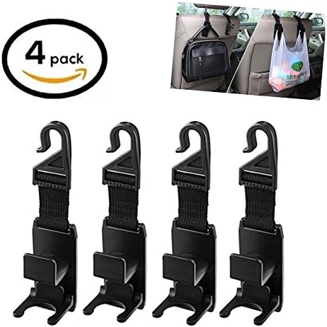 4 Piece Car Seat Headrest Hooks, LZMU Universal Car Vehicle BackSeat Hangers Organizers Bottle Holder For Groceries Bag, Handbag (4Pack)