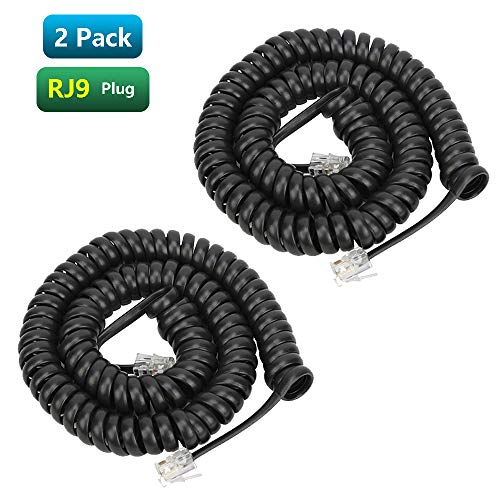 Urmust 2 Pack Black Coiled Telephone Handset Cord 10 Ft Uncoiled / 3 ft Coiled Landline Telephone Accessory (Black)