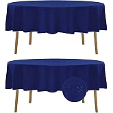 Fokitut 2 Pack Waterproof Round Tablecloth, 90 Inch, Stain Resistant and Wrinkle Polyester Table Cloth, Fabric Table Cover for Kitchen Dining, Wedding, Party, Holiday Dinner-Royal Blue