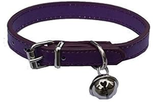 LANYARCO Purple Leather Pet Collars for Cats,Baby Puppy Dog,Adjustable 8"-10.5" Kitten Collar with Bell