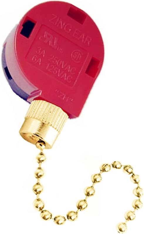 Ceiling Fan Switch Zing Ear Pull Chain Switch ZE-268S1 3 Speed 4 Wire Pull Chain Switch Control Ceiling Fan Replacement Speed Control Switch.(Brass) - - 
