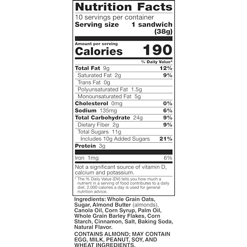 NATURE VALLEY BISCUIT SANDWICHES, CINNAMON ALMOND BUTTER, 10 CT, 13.5 OZ