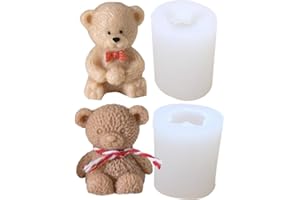 XMOX Cute Bear Set Candle Mold Cartoon Bears Silicone Mold for Soap Soy Wax Epoxy Resin DIY Handcraft Party Dinner Ornaments Wedding Christmas Decoration (2 Pack)