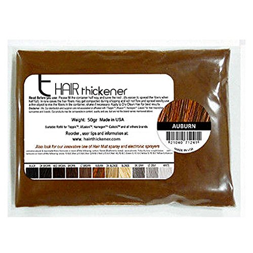 Auburn Keratin Hair Building Fibers By Hair Thickener - 50 Grams. Refill Your Toppik Hair Building Fibers, Caboki Fibers , Miracle Hair, Bosley, Nanogen, and Samson Hair Thickening Fibers. Instant Restoration for Thinning Hair and Balding People. Top Grade.