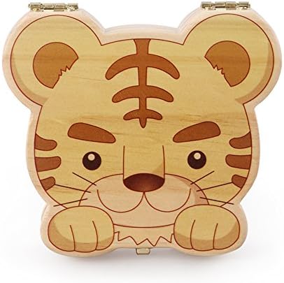 Anbaby Cute Personality Baby Teeth Box Save Wooden Boxes Deciduous Souvenir Box (Tiger1)