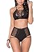 QUEENIE VISCONTI Women Lace-up Strappy Bralettes High Waisted Thong Lingeries Set Black L