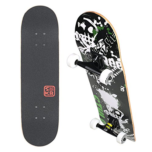 VOKUL 31" X 8" Complete Standard Skateboard Cruiser with 7 Layer Maple Wood Skateboard Deck for Kids Youths Adults (Poison)