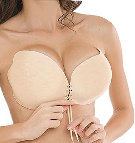 Lulupaxton Push Up Strapless Bra Invisible Bras For Backless Dress Drawstring Reusable Silicone Self Adhesive Bra