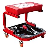Torin Big Red Rolling Creeper Garage/Shop Seat: Padded Mechanic Stool with Tool Tray, Red
