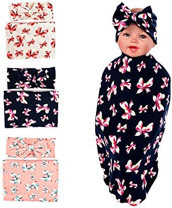 SHELLBOBO 3Pcs/lot Newborn Baby Sleep Swaddle Sack Cocoon Floral Blanket Headband Set (blue)