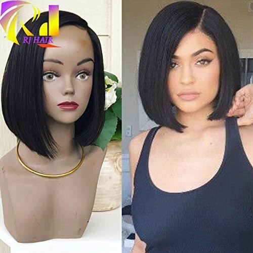 RJ Hair Left Side Part Bob Cut Human Hair Wigs Cheap Peruvian Short Bob Lace Front Wigs For Black Women (8inch, Natural Color)