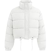 Flygo Women Cropped Puffer Jacket Winter Long Sleeve Quilted Puffy Bubble Padded Short Coats with Drawstring