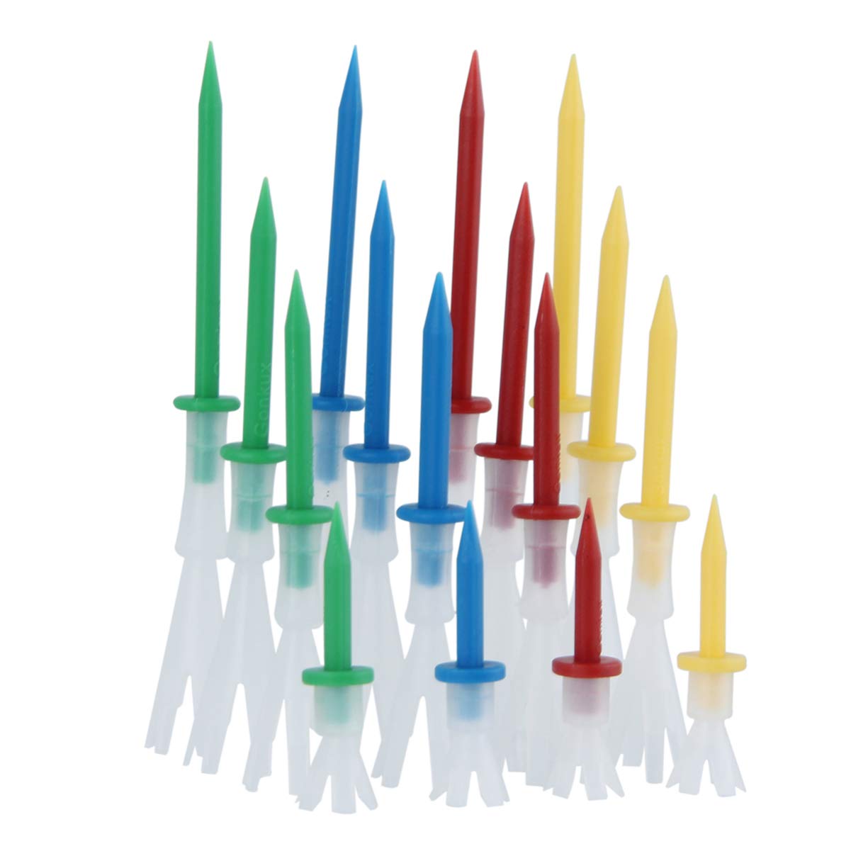 LIOOBO 16PCS Plastic Golf Tees - Mixed Sizes Castle Golf Tees, Winter Golf Tees Small, 4 More Yards with 4 Color