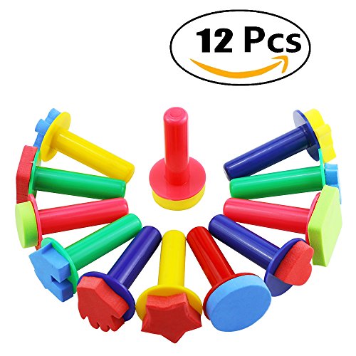 Kuqqi 12pcs Assorted EVA Sponge Painting Stamper Foam Sponge Brush Painting Tools for Painting Drawing Crafts and DIY