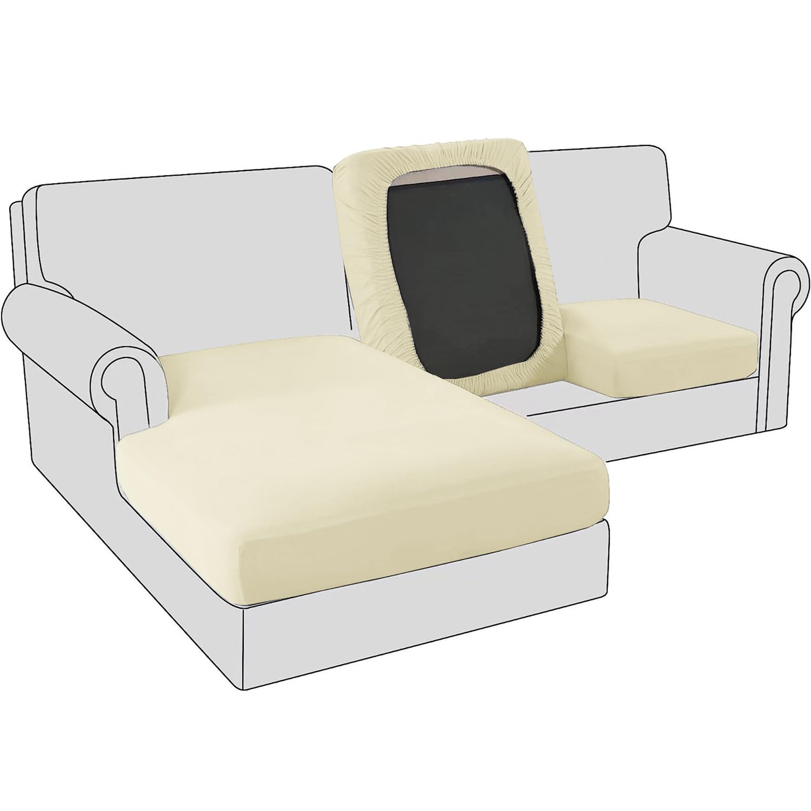 BXFUL Sofa Seat Cushion Covers, Stretch Velvet Sofa Cushion Slipcovers, Couch Cushion Covers Replacement for Individual Cushion with Elastic Fabric (Large 1-Seater,Beige)