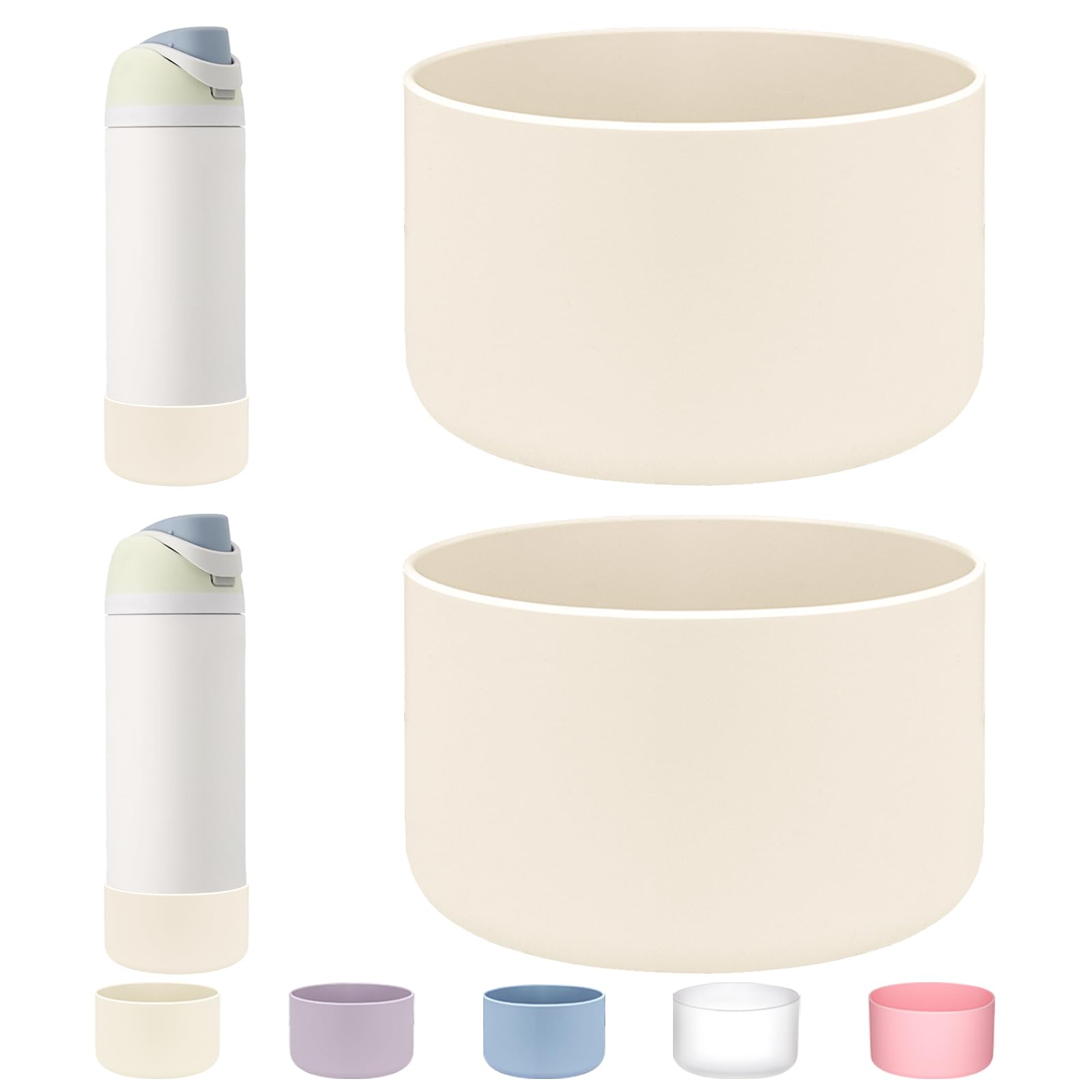 WK IEASON 2Pcs Silicone Water Bottle Boot for Owala 24oz, Protective Flask Bottom Cover Base for Owala FreeSip Twist and Flip Flask Bottles (Creamx2, 24OZ)