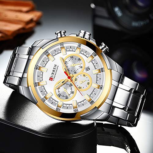 Curren 8361 - Reloj de pulsera para hombre, con visualización de fecha, acero analógico, color plateado - Imagen 3