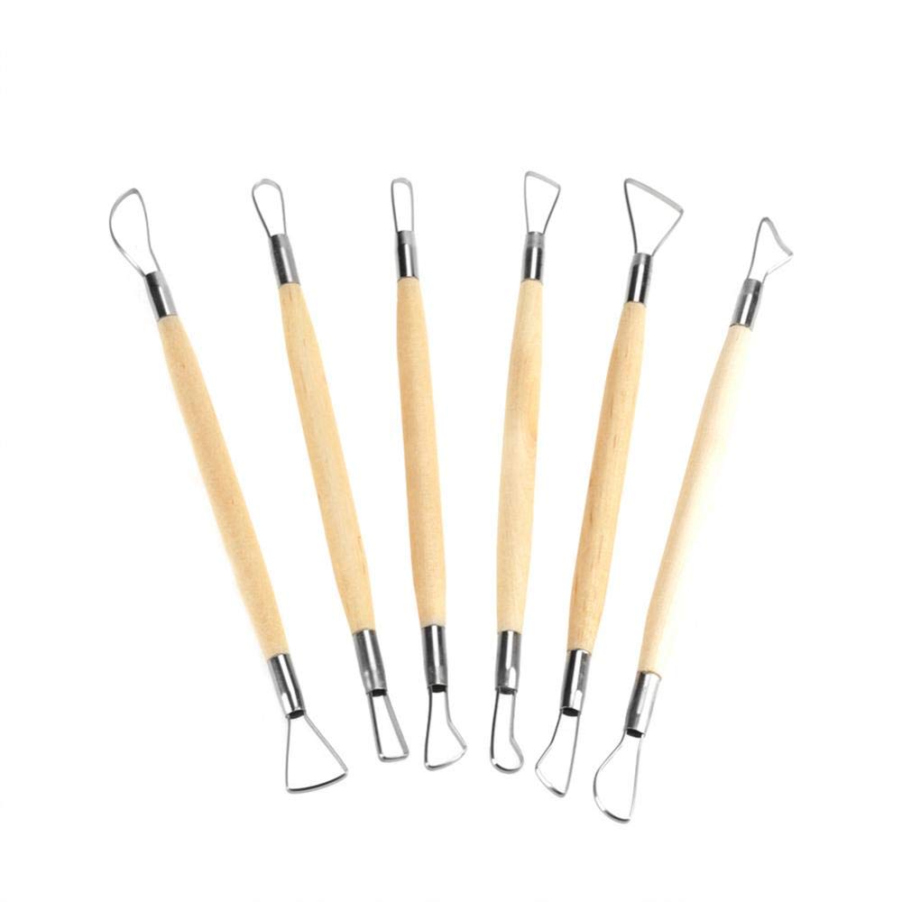 Hztyyier Wooden Handle Stainless Steel Straight Edge Engraving Tools Ceramic and Pottery Tools Chisel Set for Beginners and Professionals