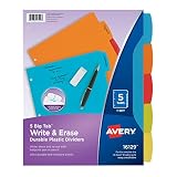 Avery Big Tab Write & Erase Durable Plastic Dividers, 5 MulticolorTabs, 1 Set (16129)