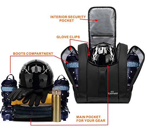 TurnWay Ski/Snowboard Boot Bag/Skating Bag | Excellent for Store Gear, Jacket, Helmet, Goggles, Gloves & Accessories | Travel with Waterproof Exterior & Bottom, Venting & Grommets for Snow Drainage - Thumbnail 3