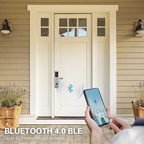 Klwenas Maec Fingerprint Bluetooth Smart Lock, Touchscreen Keyless Home Door Lock, Handle Direction Reversible, Silver - Thumbnail 3