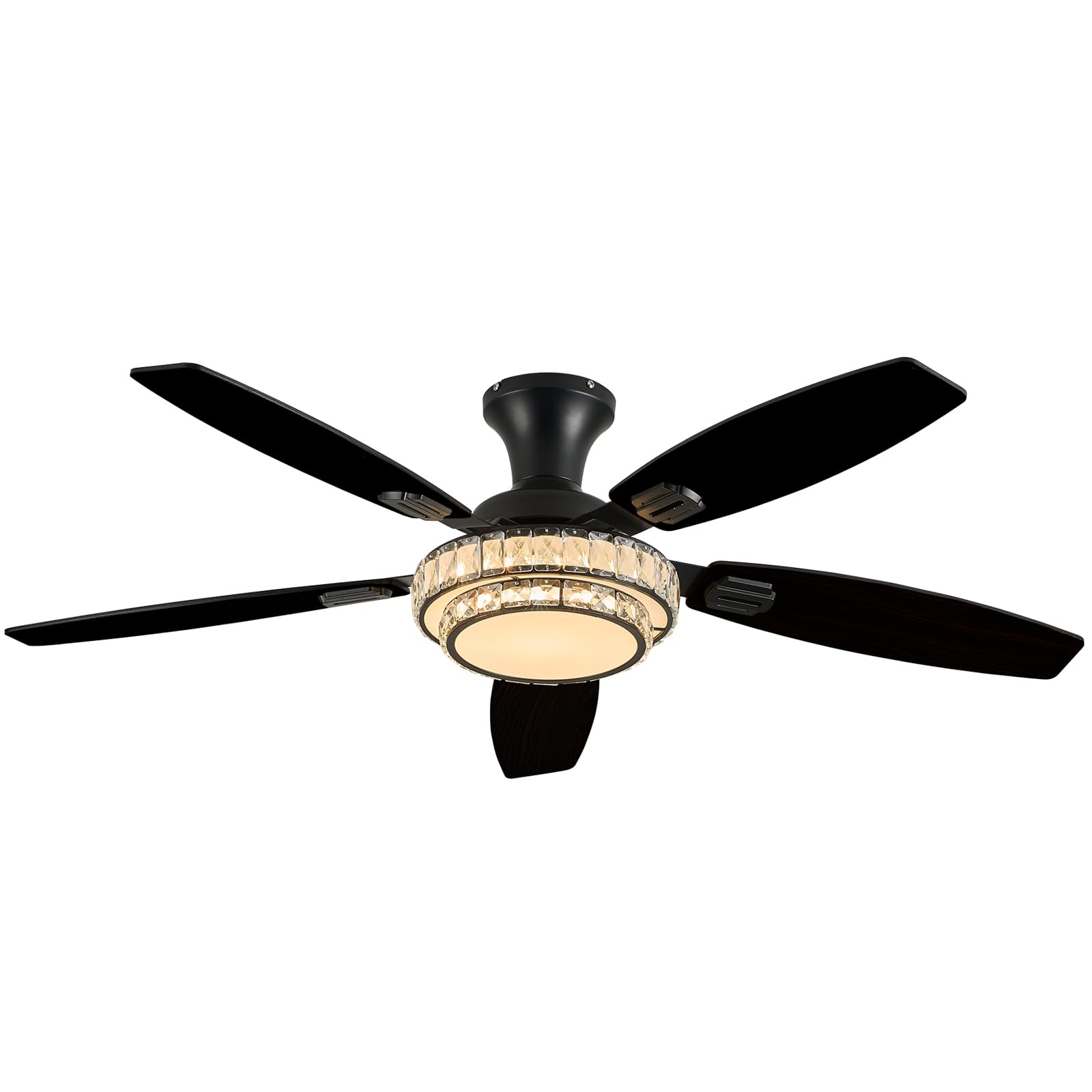 Photo 1 of Ceiling Fans with Lights-Crystal Ceiling Fan,52" Low Profile and Remote Control, Flush Mount, Reversible, 3CCT, Dimmable, Noiseless, Black Ceiling Fan for Bedroom