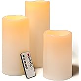 Lumeavetra 6" 8" 10" x 4" Large Waterproof Outdoor Flameless Candles Battery Operated LED Pillar Candles for Indoor Outdoor Lanterns, Off White, Long Lasting, Set of 3