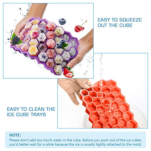 Ice Cube Trays with Lids,Icnice 3 Pack Flexible Silicone Ice Cube Molds 111 Cavities Ice Trays BPA Free with 20 Ice Popsicle Bags,Ice Cube Clamp and Funnel for Cocktail,Whiskey,Chilled Drinks