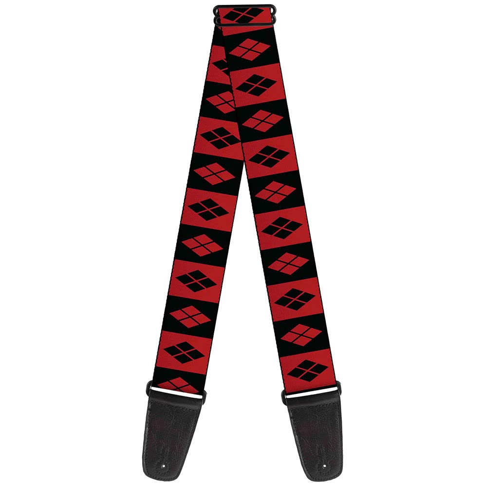 DC Comics Guitar Strap, Harley Quinn Diamond Blocks Red Black Red, 2 Inches Wide