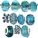 RUBYCA Murano Lampwork Charm Glass Beads Tibetan Crystal European Bracelet Mix Assortment Blue 15Pcs