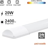 paul russells 2ft LED Batten 20W 2400lm 4000K Cool White Ceiling Light view 2