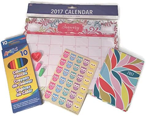 2017 Calendar Collection with 9x11 spiral wall calendar, 4x6" purse calendar, plus pencils, sharpener and erasers and stickers