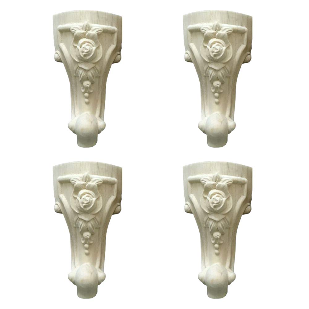 4 Pieces Wood Carved Furniture Leg, Wood Cabinet Legs, 6 inch/15 cm Furniture Replacement Feet, European Style, Wood Carving Corner Applique Decoration for Sofa Cabinet Wardrobe Table