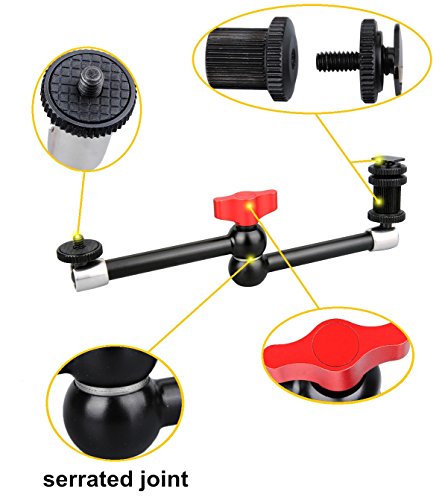 Dazzne 11 inch Adjustable Aluminum Alloy Articulating Friction Magic Arm & Large Super Clamp for DSLR Camera Rig, LED Lights, Flash Light, LCD Monitor (11 inch)