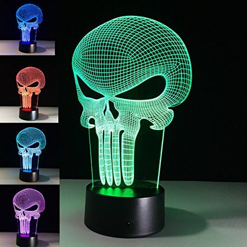 Tama Caumi 3d Punisher Skull 3D Night Light Home Decoration Toys Lamp 7 Color Change Best Gift Night Light LED Furnish Desk Table Lighting