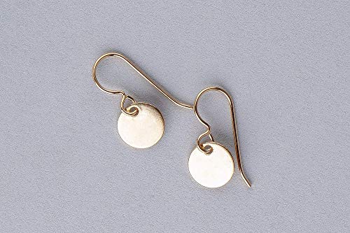 Round Circle Disc dangle drop Earrings in 14K Yellow Gold Fill
