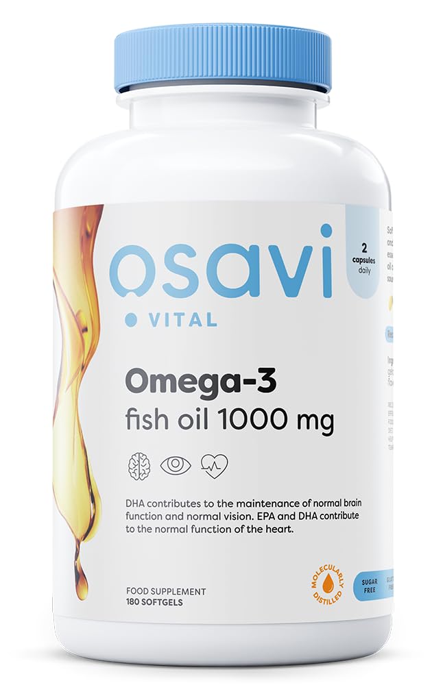 Osavi Omega–3 Fish Oil Molecularly Distilled 1000 mg – 180 Softgels | Lemon Flavor | EPA & DHA for Heart Health, Brain Function, and Vision I Molecular Distillation for Maximum Purity